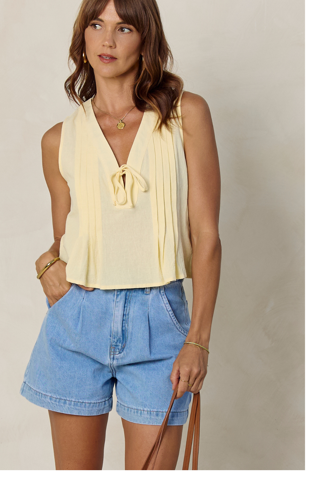 Sofia Pleat Top - Yellow