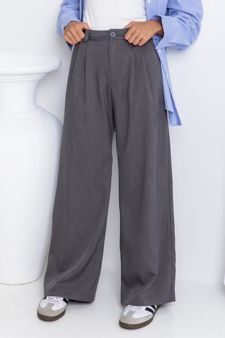 Asher Wide-Leg Pants - Dark Grey