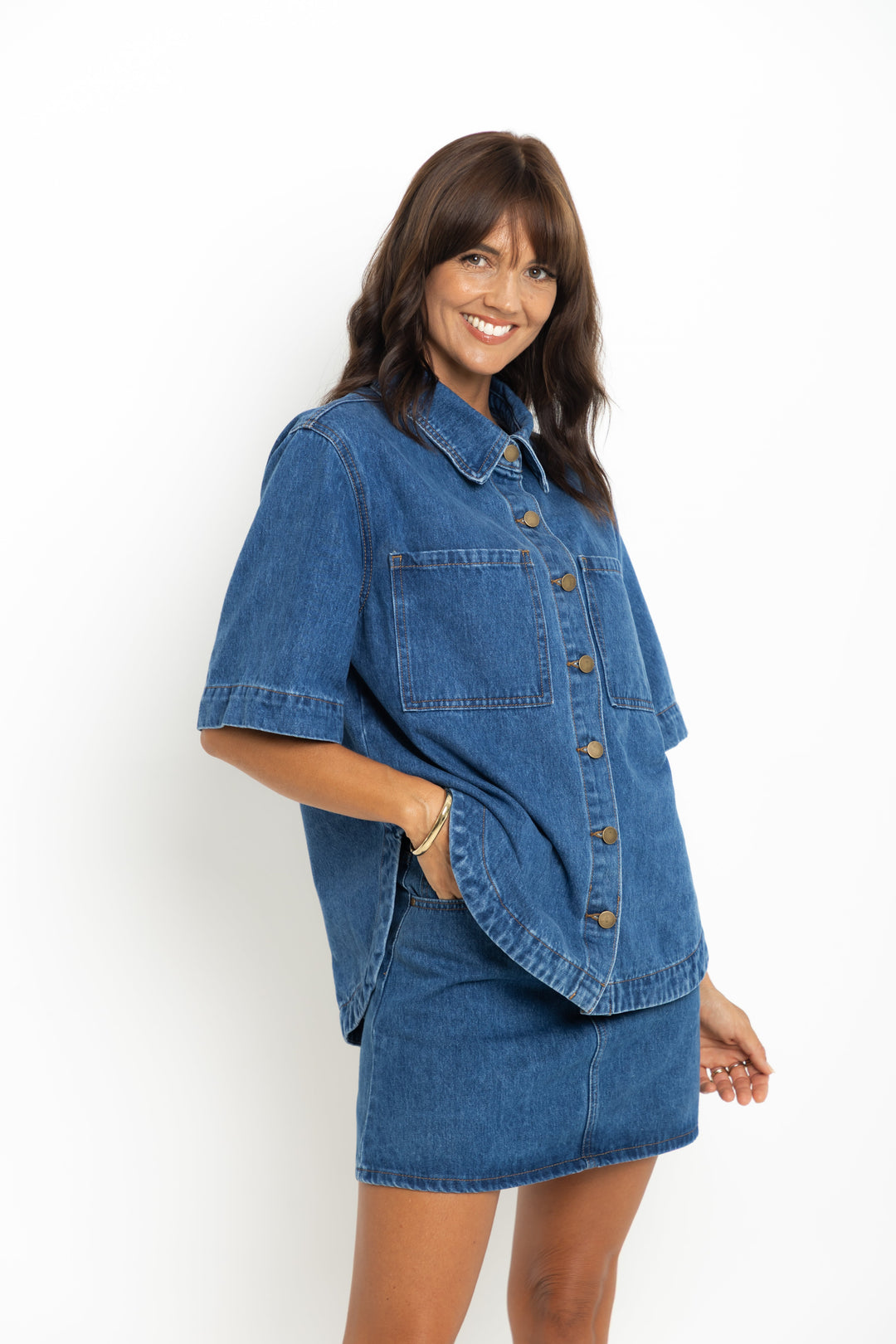 Dylan Denim Mini Skirt - Mid Blue Wash - The Self Styler Exclusive