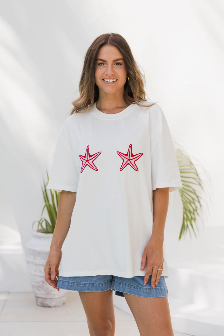 Malibu Embroidered Starfish Tee - PInk