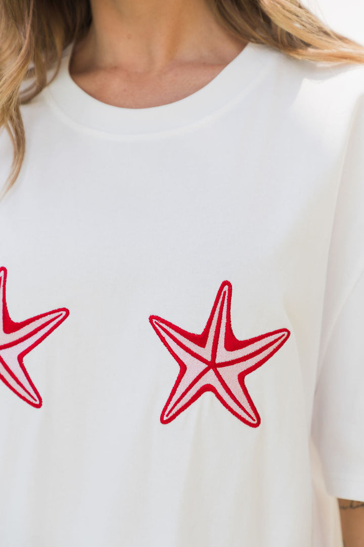Malibu Embroidered Starfish Tee - PInk