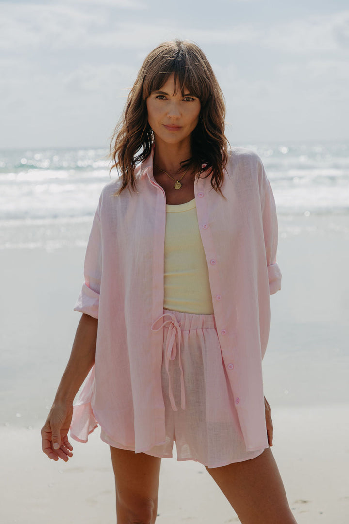 Ada Relaxed-Fit Linen Shirt - Pink