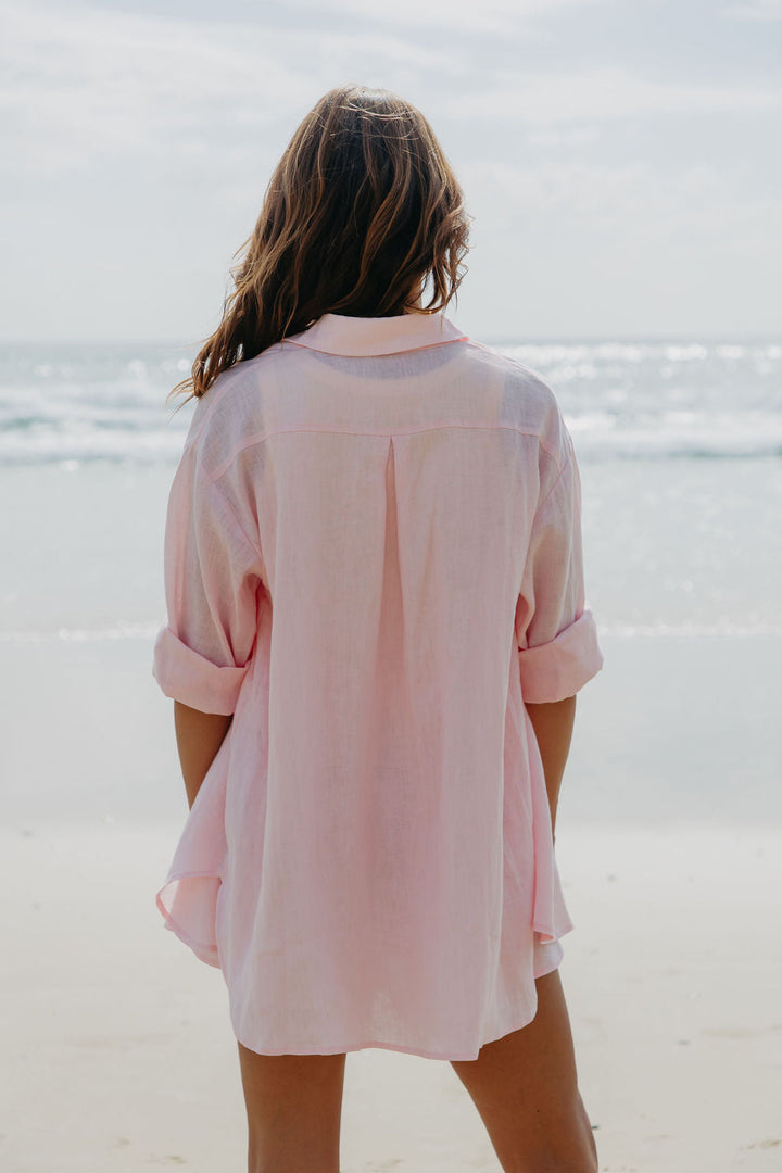 Ada Relaxed-Fit Linen Shirt - Pink
