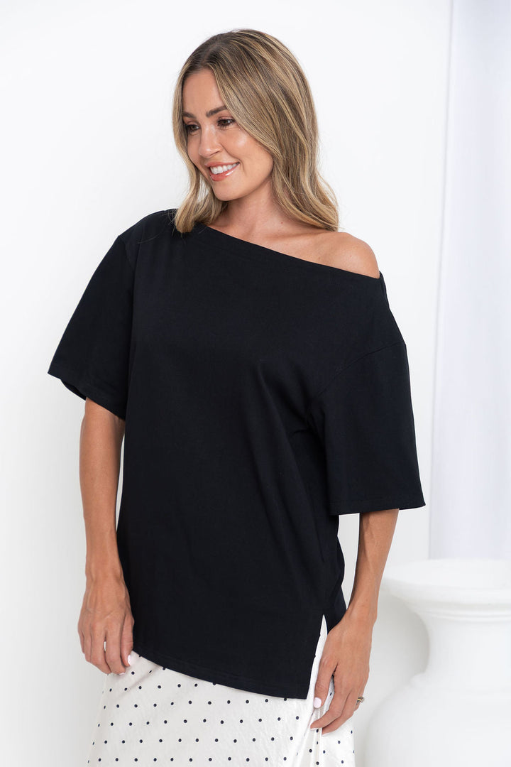 Arden Off-The-Shoulder Tee - Black