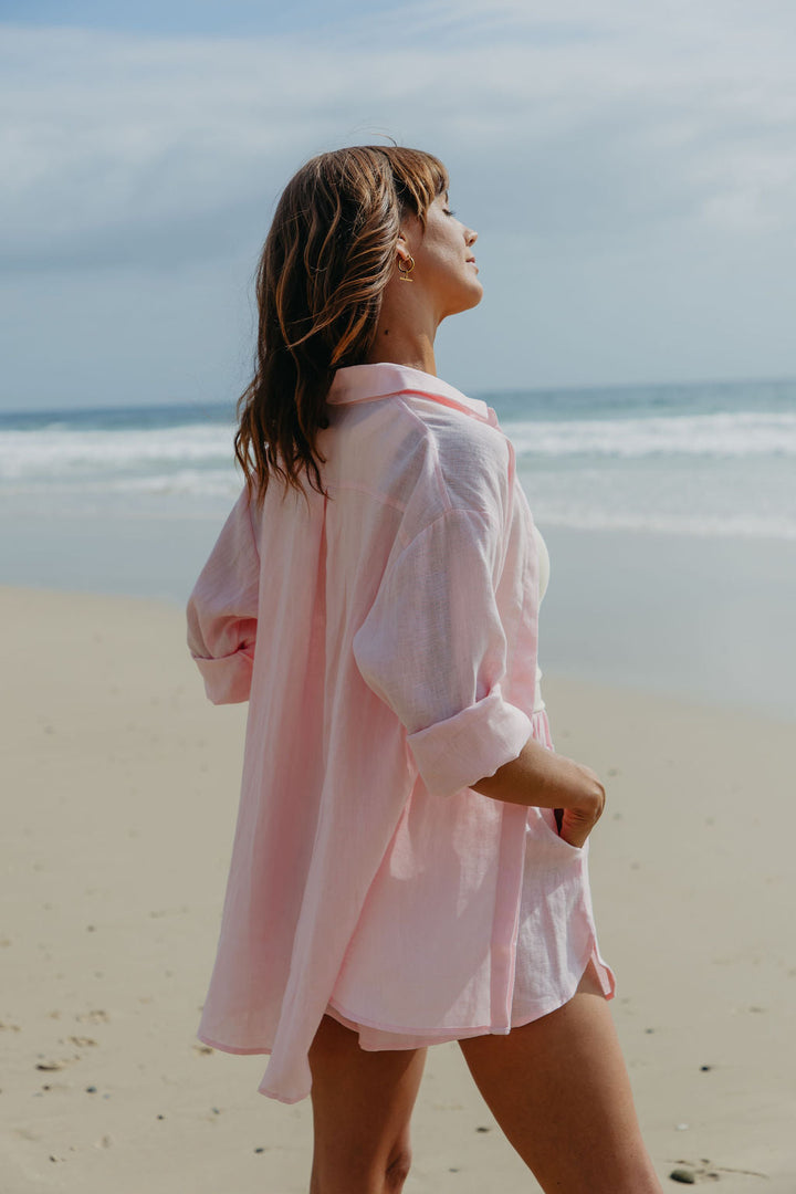 Ada Relaxed-Fit Linen Shirt - Pink