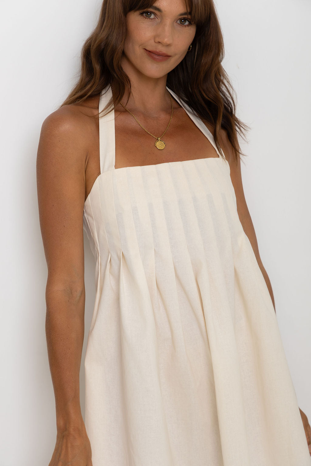 Tatum Pleated Halter Mini Dress - Cream