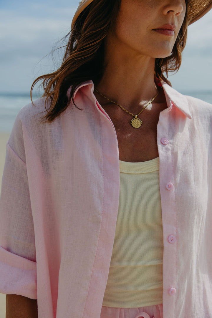 Ada Relaxed-Fit Linen Shirt - Pink