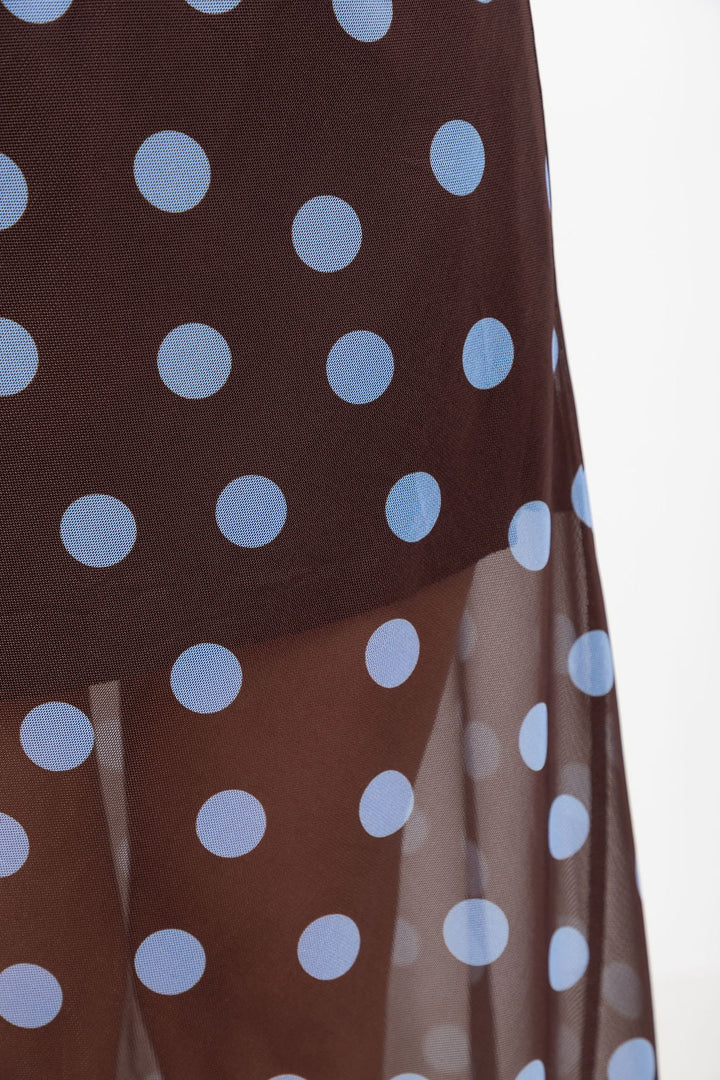 Evie Polka Dot Maxi Skirt - Choc and Blue