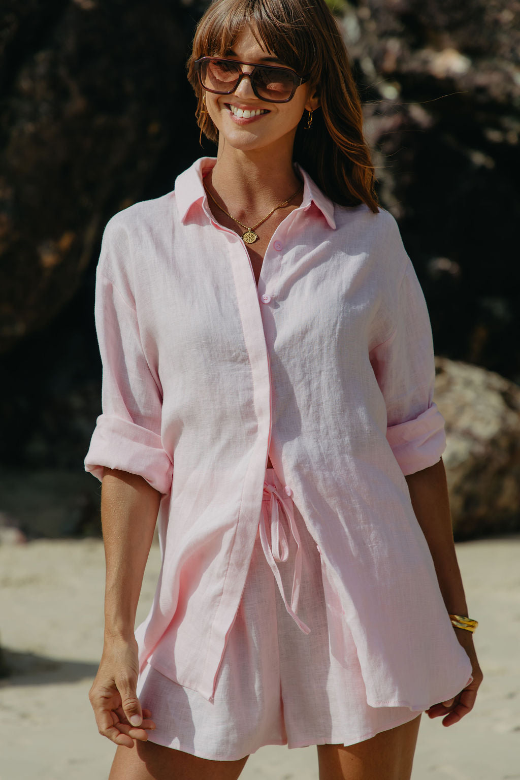 Ada Relaxed-Fit Linen Shirt - Pink