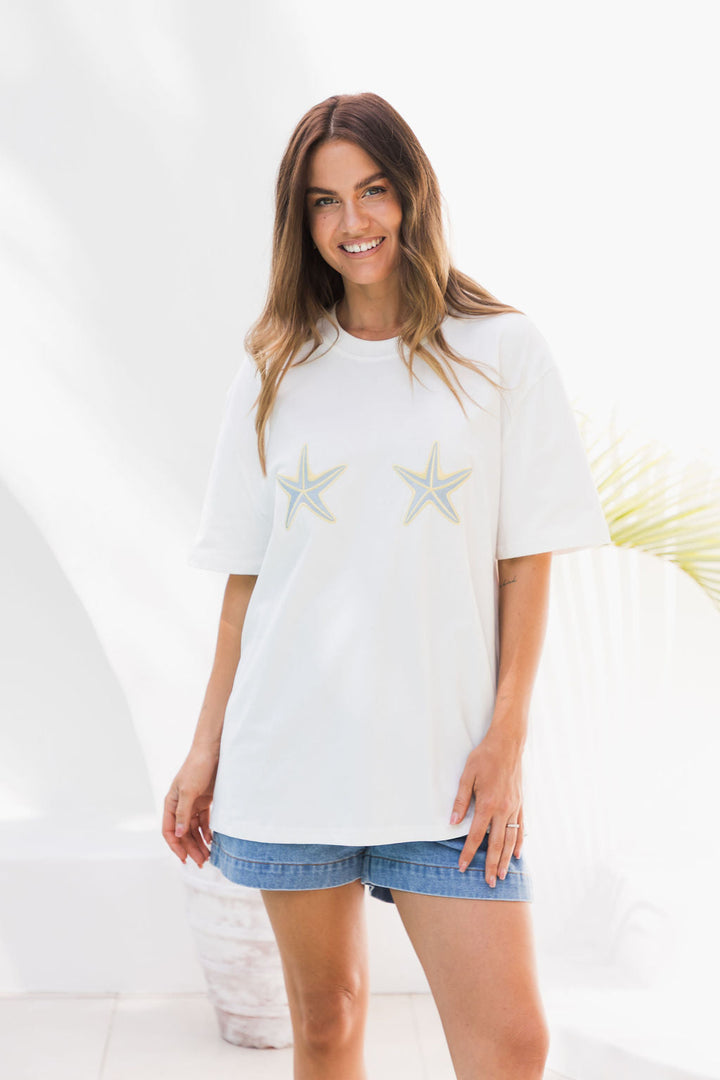 Malibu Embroidered Starfish Tee - Blue