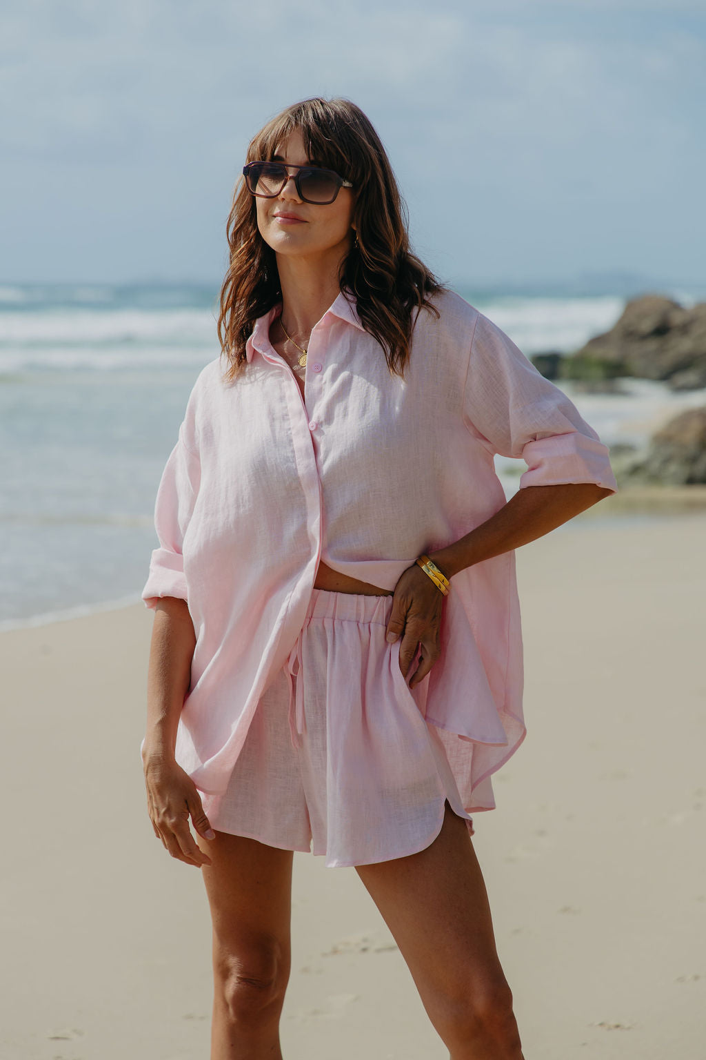 Ada Relaxed-Fit Linen Shirt - Pink