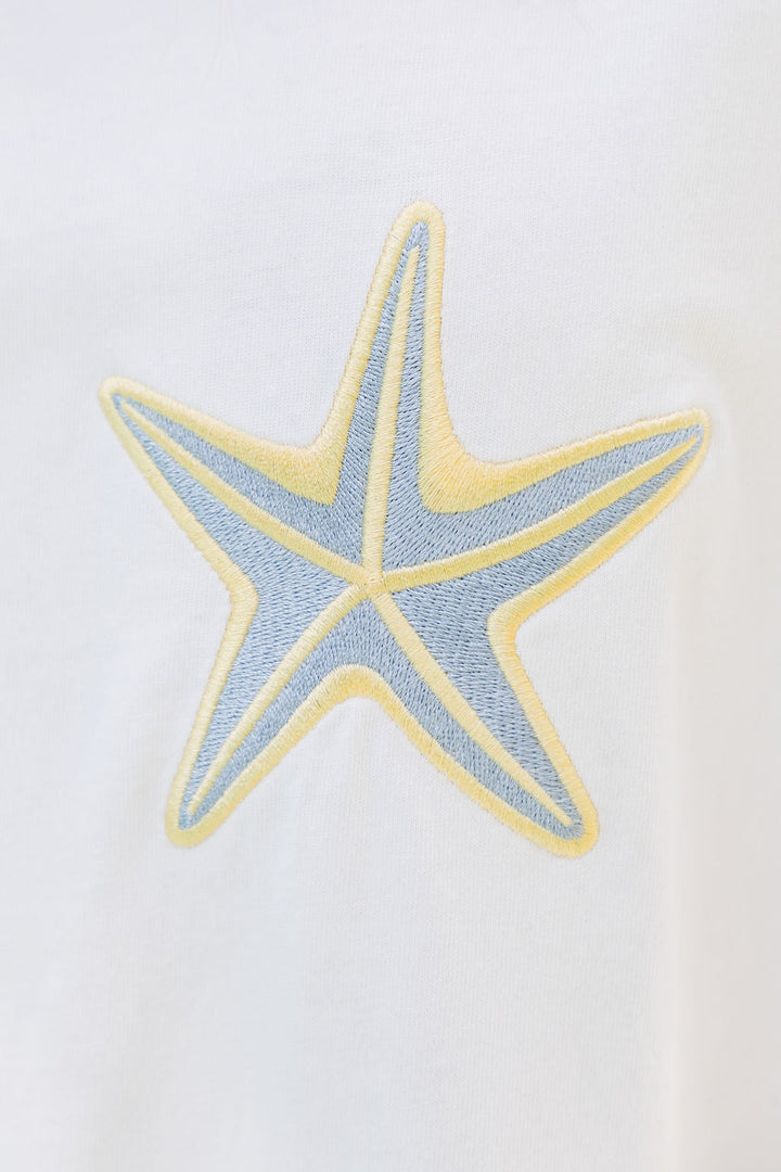 Malibu Embroidered Starfish Tee - Blue