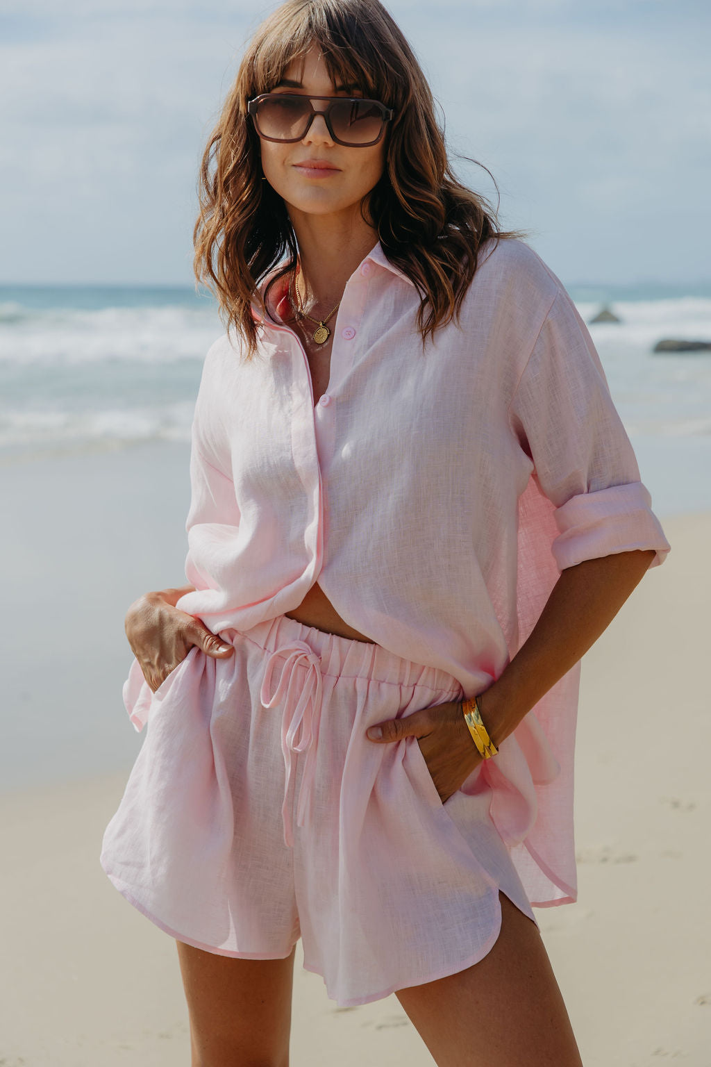 Ada Relaxed-Fit Linen Shirt - Pink