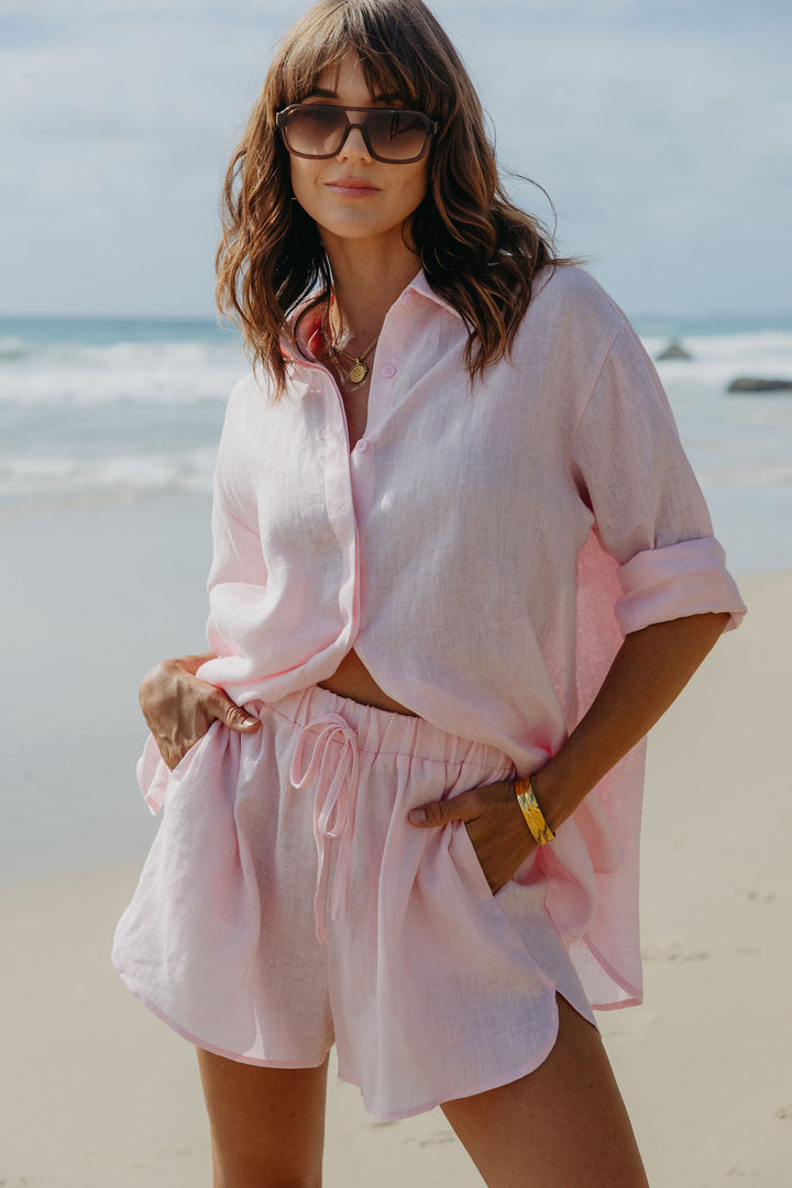 Ada Relaxed-Fit Linen Shirt - Pink