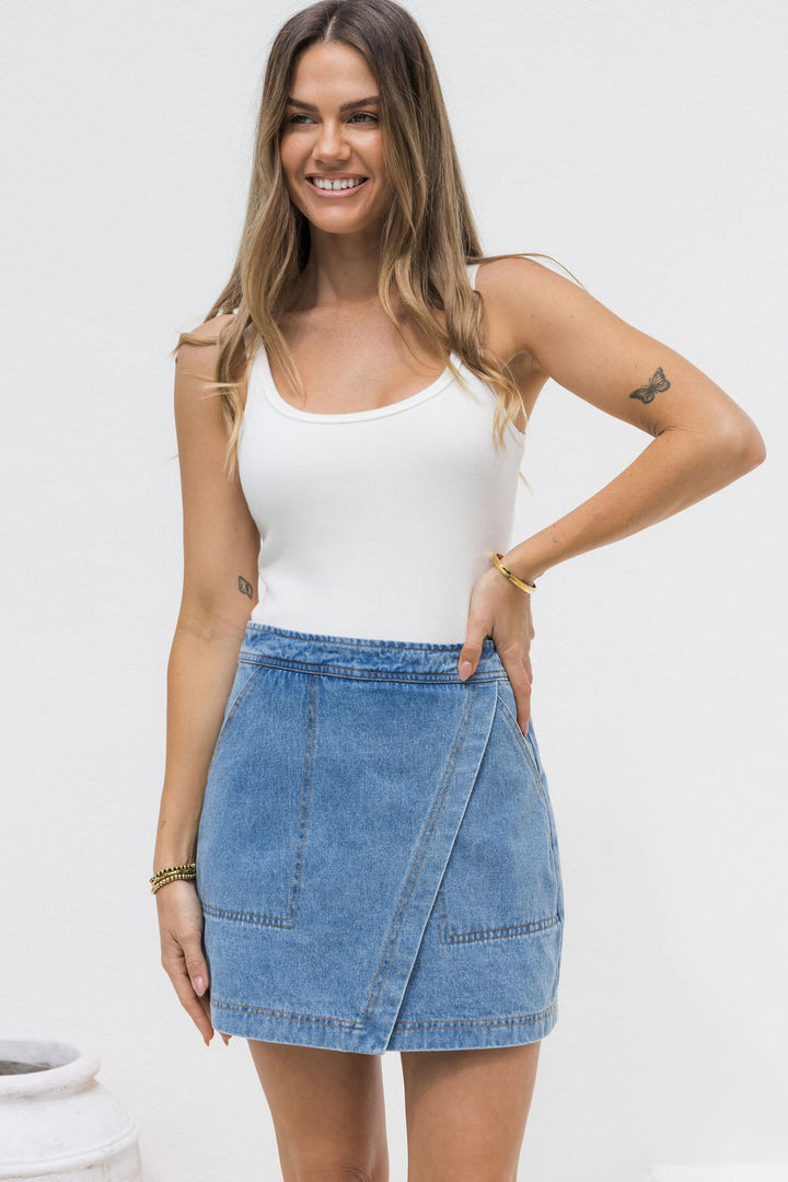 Sienna Denim Mini Skirt - Mid Wash