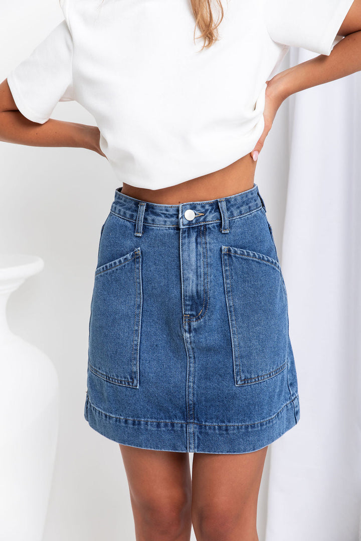 Heidi Denim Mini Skirt - Dark Blue Wash - The Self Styler
