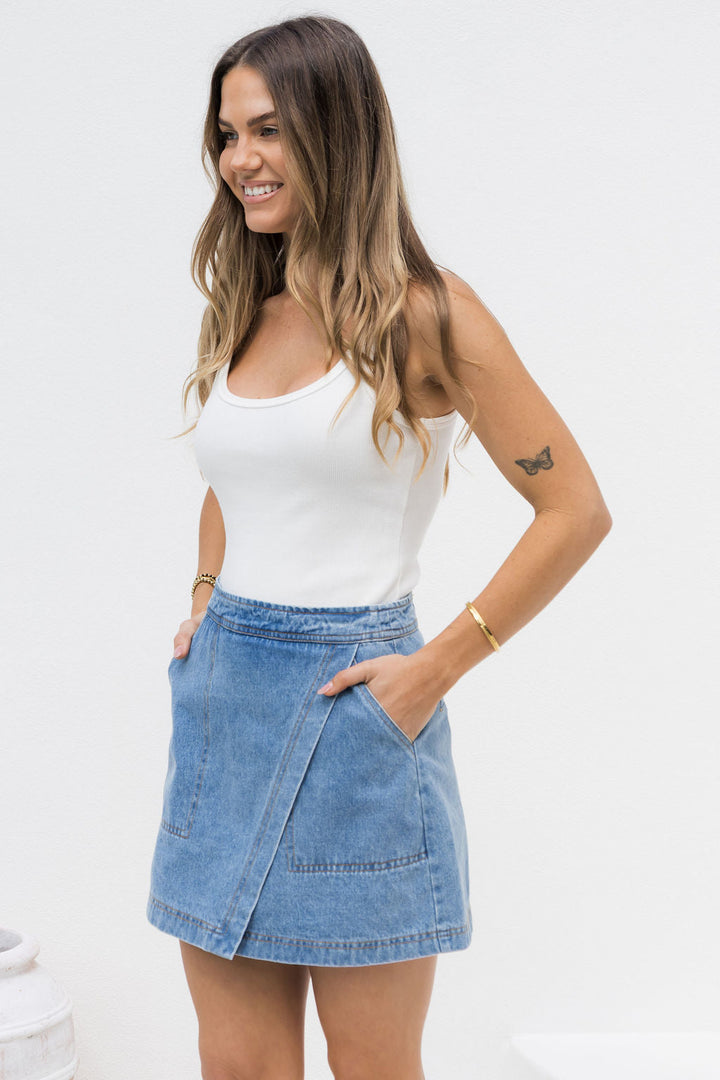 Sienna Denim Mini Skirt - Mid Wash