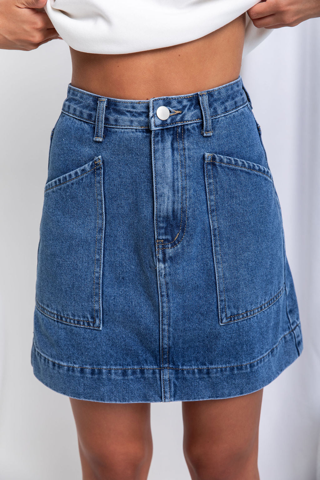 Heidi Denim Mini Skirt - Dark Blue Wash - The Self Styler