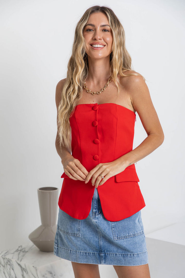Harvee Strapless Top - Red