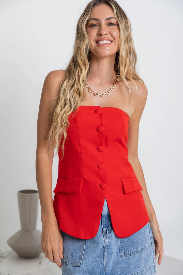 Harvee Strapless Top - Red