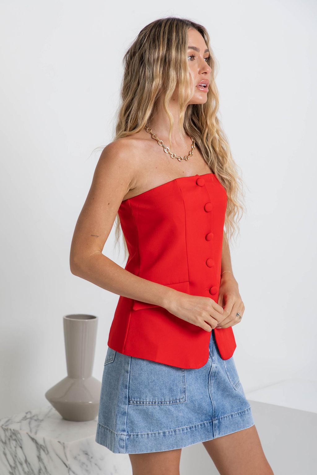 Harvee Strapless Top - Red