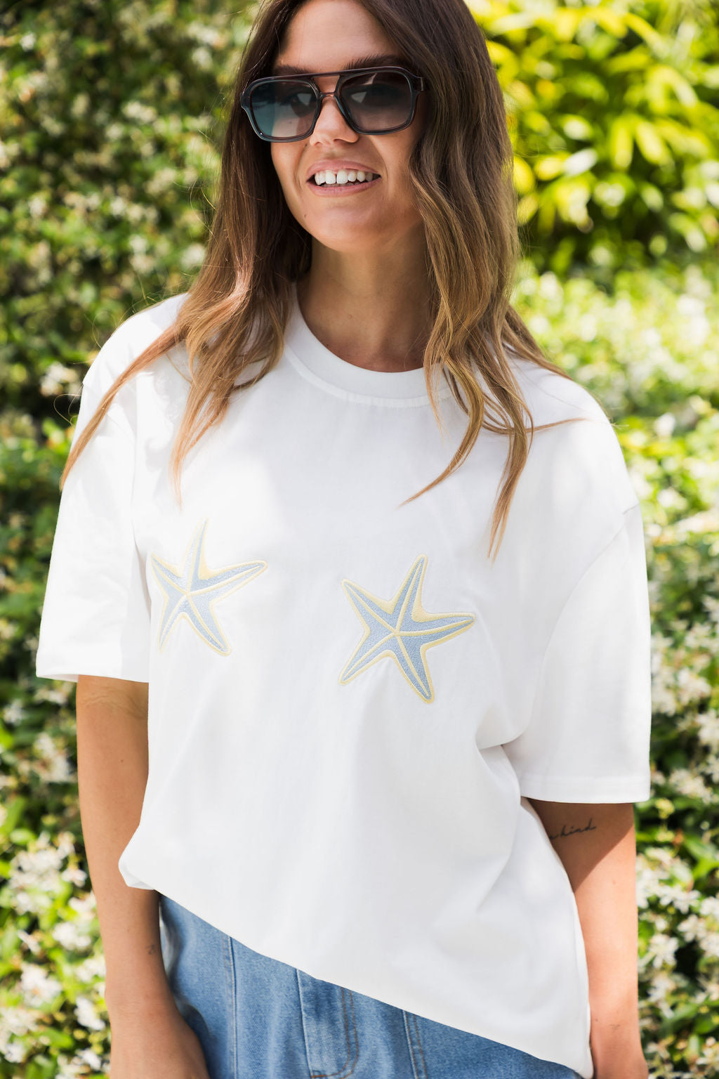 Malibu Embroidered Starfish Tee - Blue