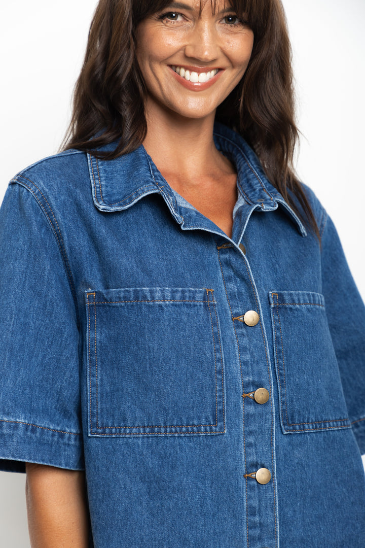 Tallon Denim Shirt - Mid Blue Wash - The Self Styler Exclusive