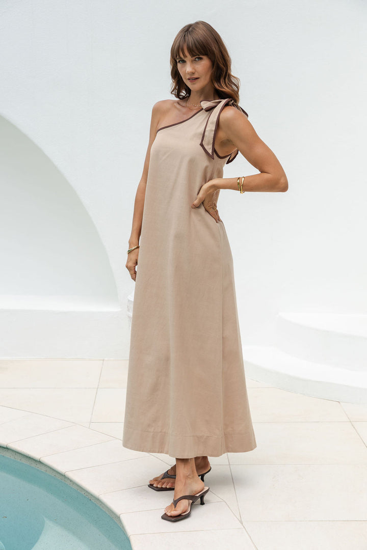 Lucinda One-Shoulder Maxi Dress -Chocolate