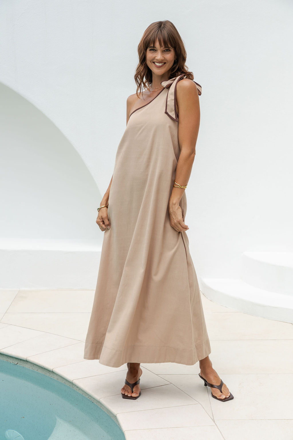 Lucinda One-Shoulder Maxi Dress -Chocolate