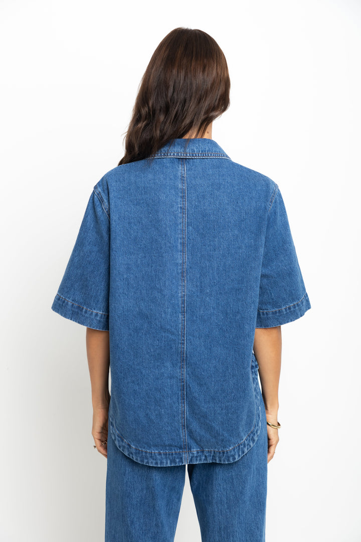 Tallon Denim Shirt - Mid Blue Wash - The Self Styler Exclusive