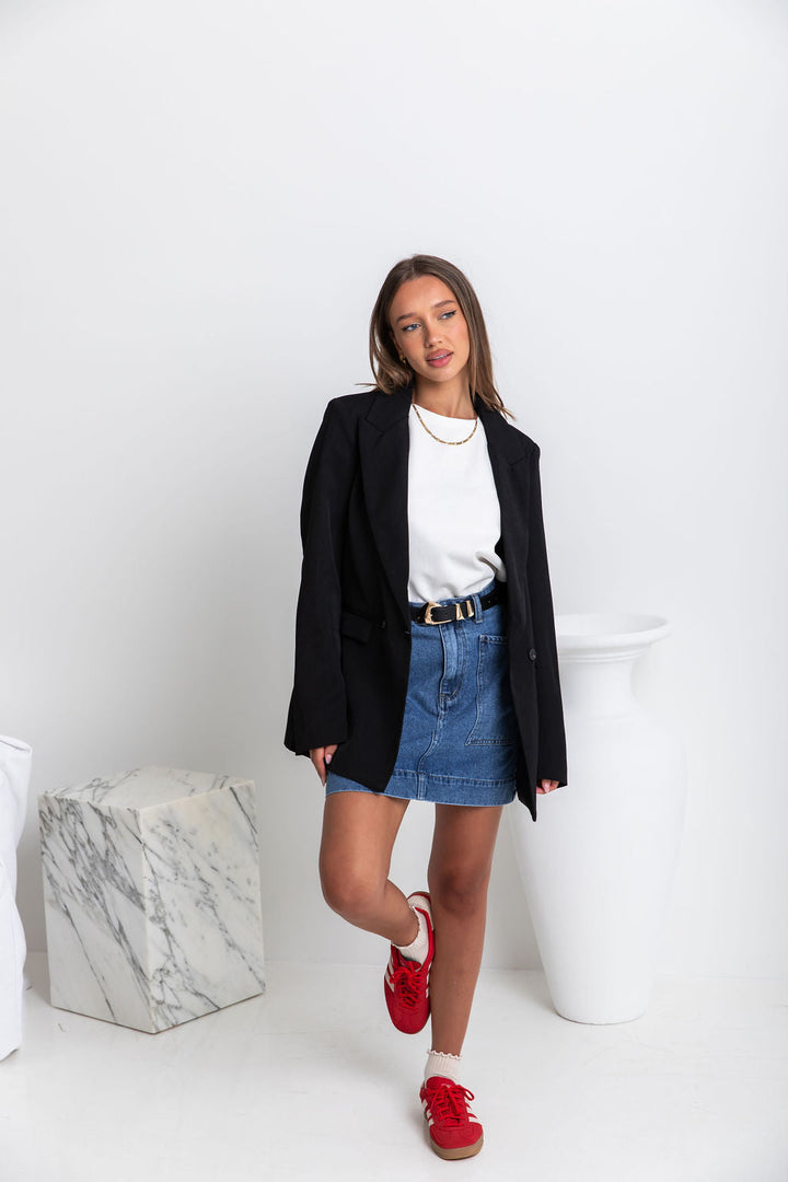 Heidi Denim Mini Skirt - Dark Blue Wash - The Self Styler