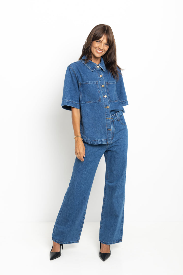 Tallon Denim Shirt - Mid Blue Wash - The Self Styler Exclusive
