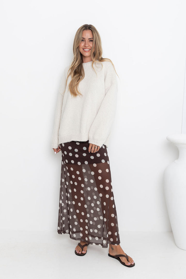 Evie Polka Dot Maxi Skirt - Chocolate and White