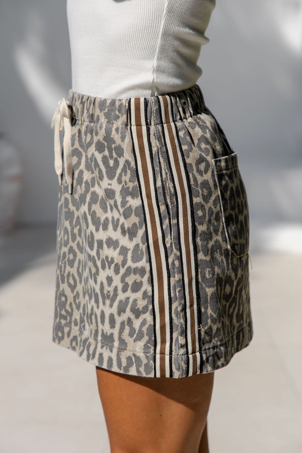Millie Mini Denim Stripe Skirt -  Leopard Print