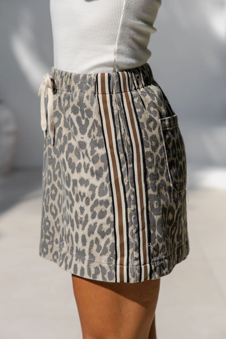 Millie Mini Denim Stripe Skirt -  Leopard Print