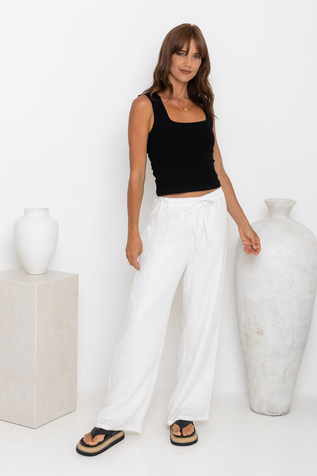 Willow Straight-Leg Linen Pants - White