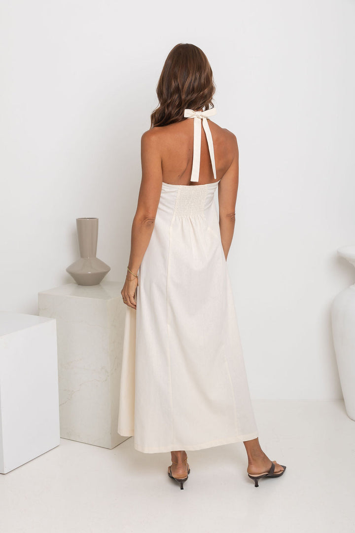 Billie Pleated Halter Maxi Dress - Cream