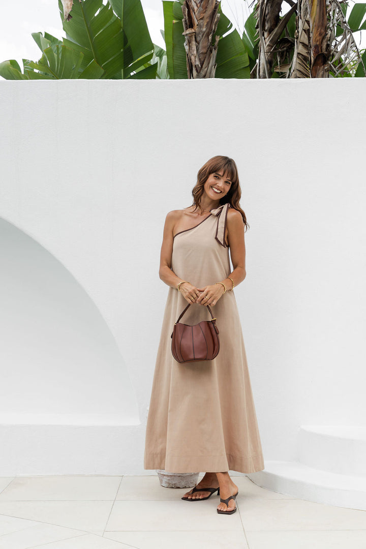 Lucinda One-Shoulder Maxi Dress -Chocolate
