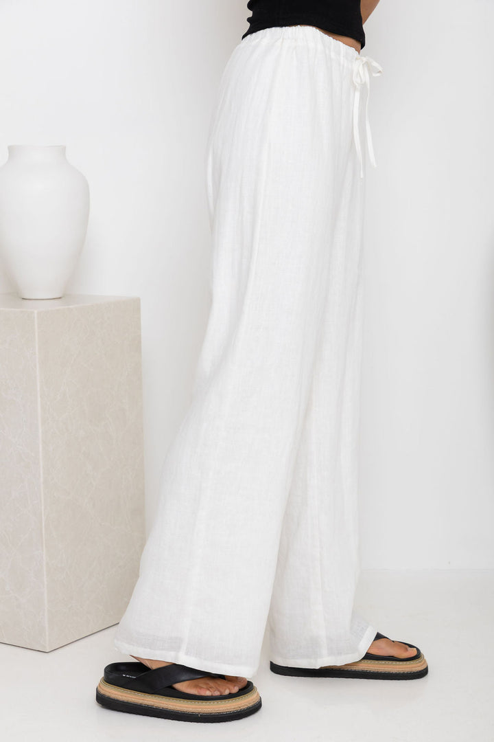 Willow Straight-Leg Linen Pants - White
