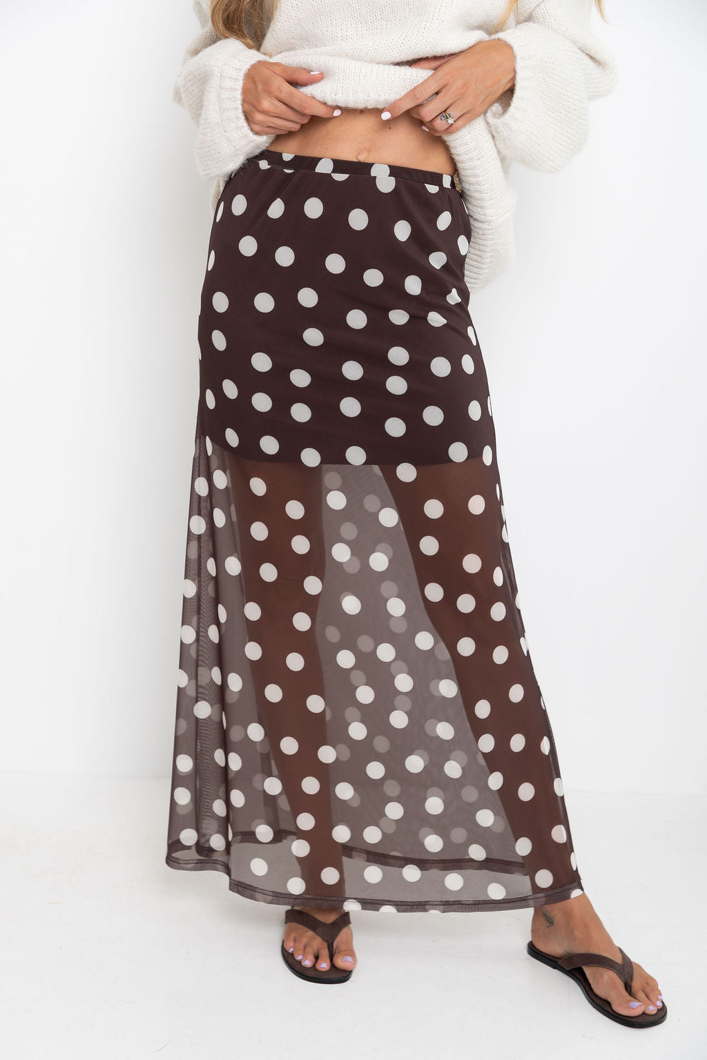 Evie Polka Dot Maxi Skirt - Chocolate and White
