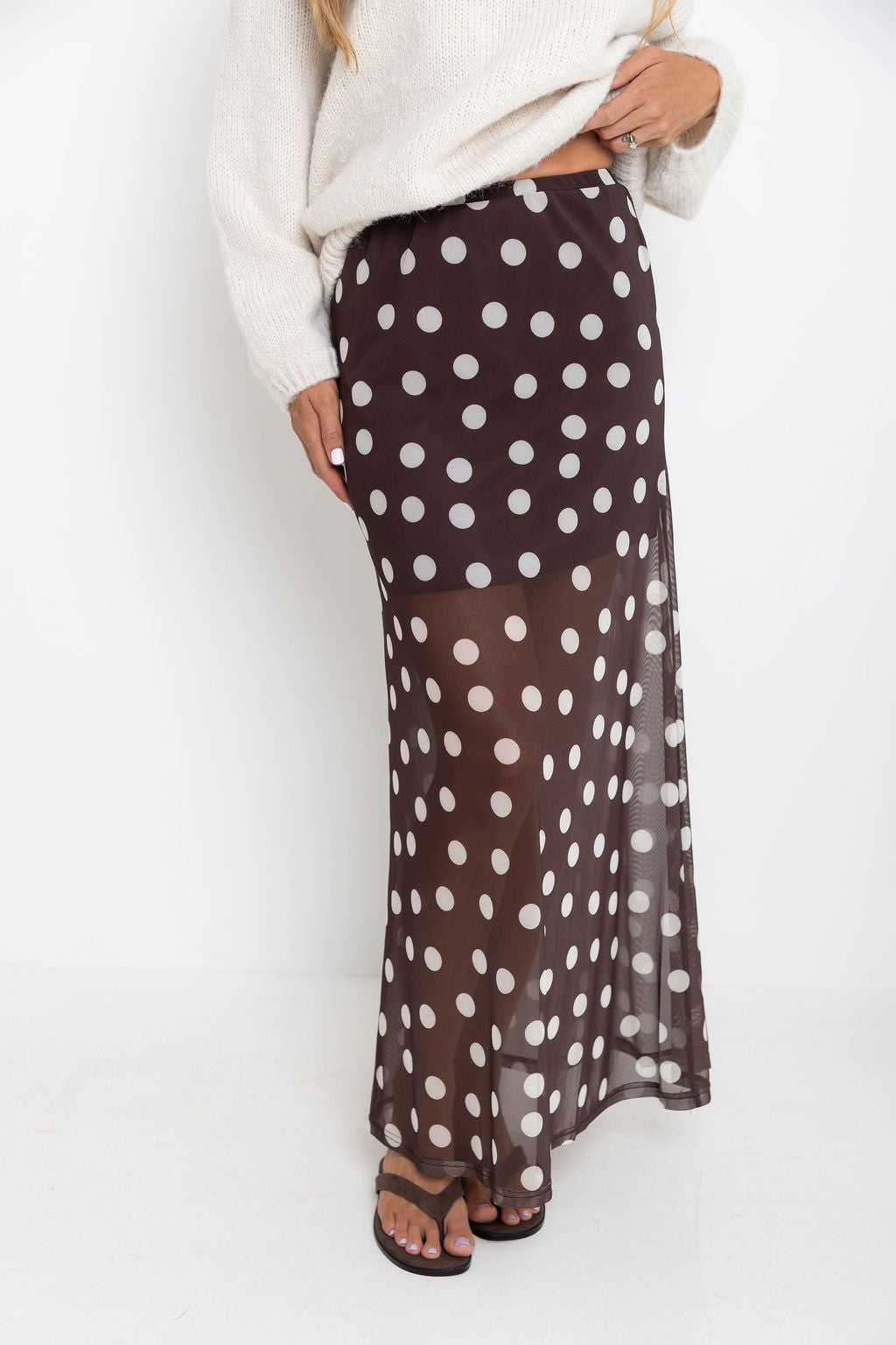 Evie Polka Dot Maxi Skirt - Chocolate and White