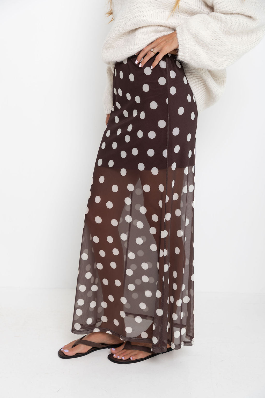 Evie Polka Dot Maxi Skirt - Chocolate and White