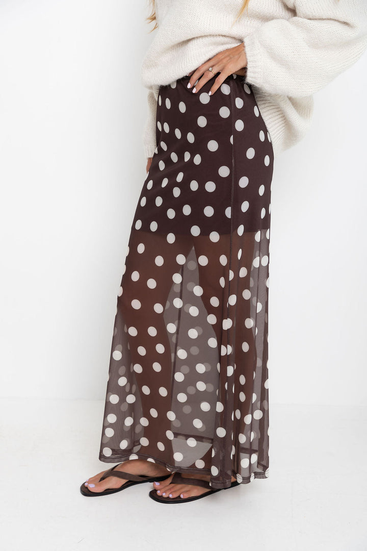 Evie Polka Dot Maxi Skirt - Chocolate and White