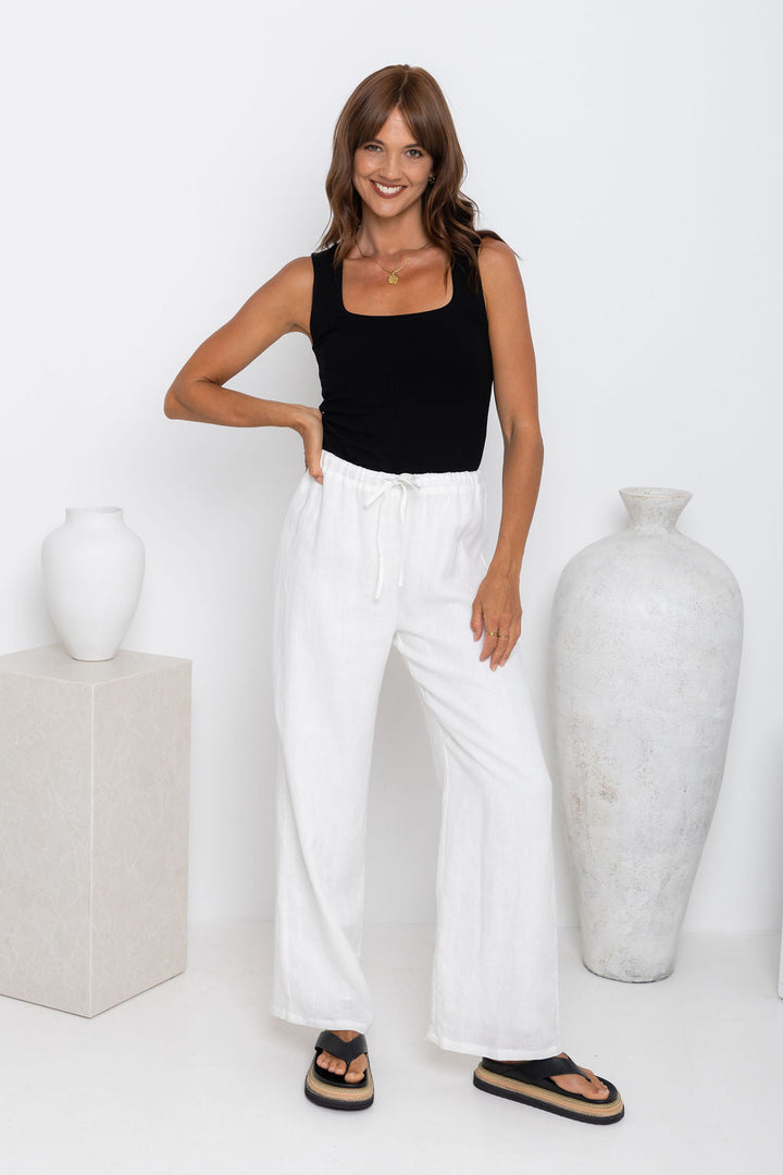 Willow Straight-Leg Linen Pants - White