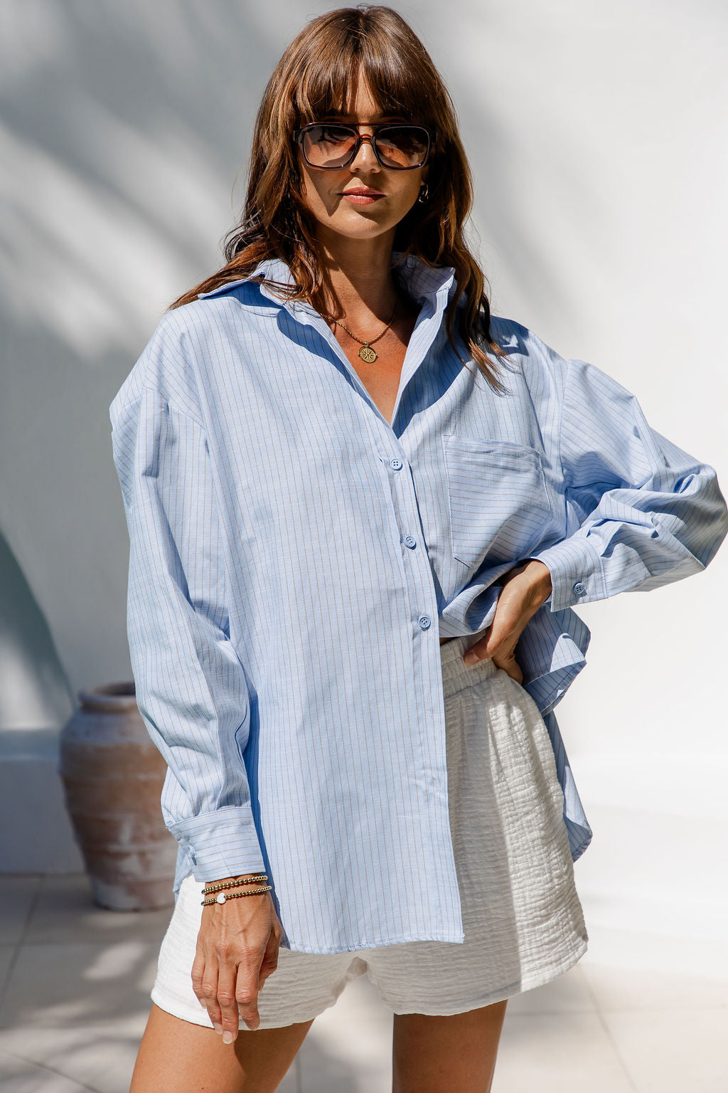Abbie Relaxed-Fit Shirt - Blue and Brown Stripe