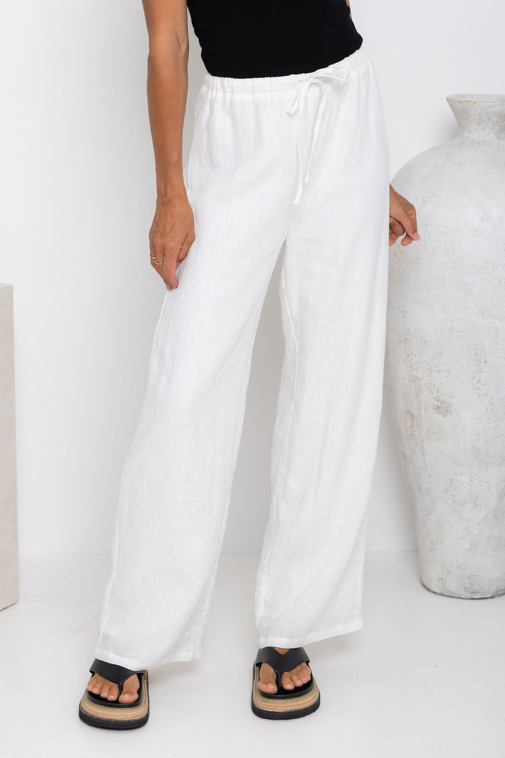 Willow Straight-Leg Linen Pants - White