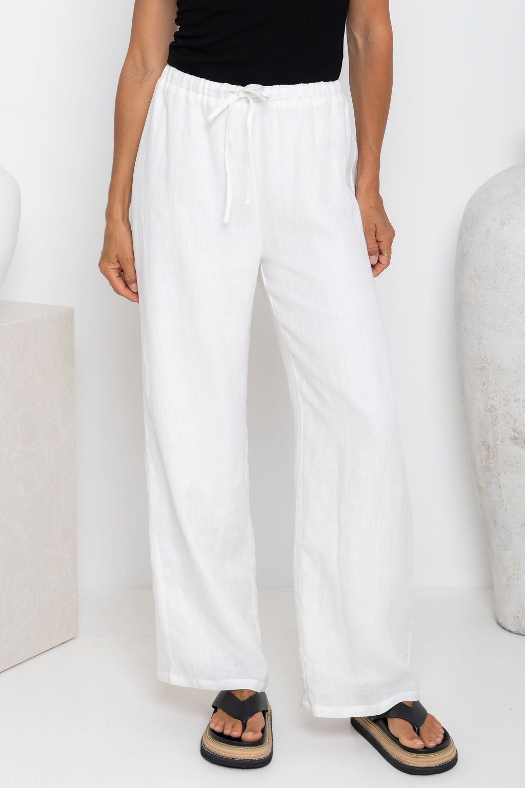 Willow Straight-Leg Linen Pants - White