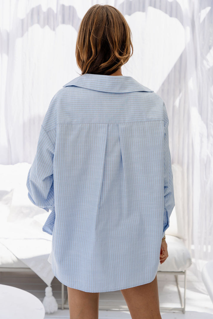 Abbie Relaxed-Fit Shirt - Blue and Brown Stripe