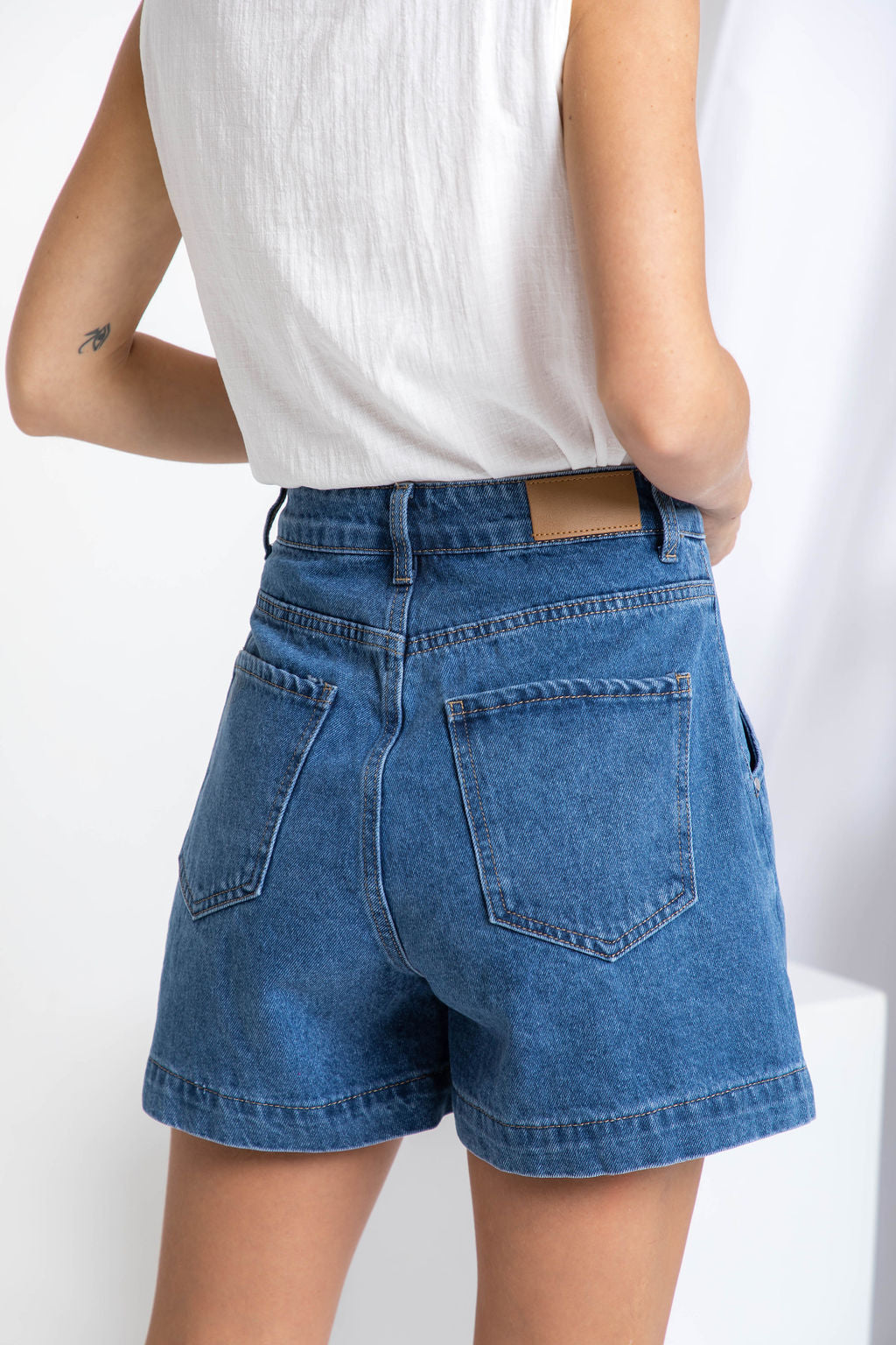 Reuben High-Rise Denim Shorts - Dark Blue Wash - The Self Styler