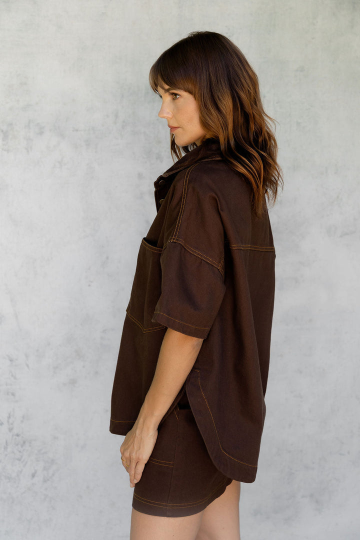 Juno Oversized Denim Shirt - Espresso